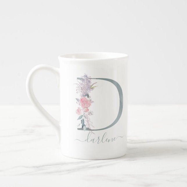 Tasse En Porcelaine LETTRE Florale D Aquarelle rose pâle (Gauche)
