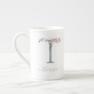 Tasse En Porcelaine LETTRE Florale T PLEINE AQUATICOLE ROUILLÉE MONOGR