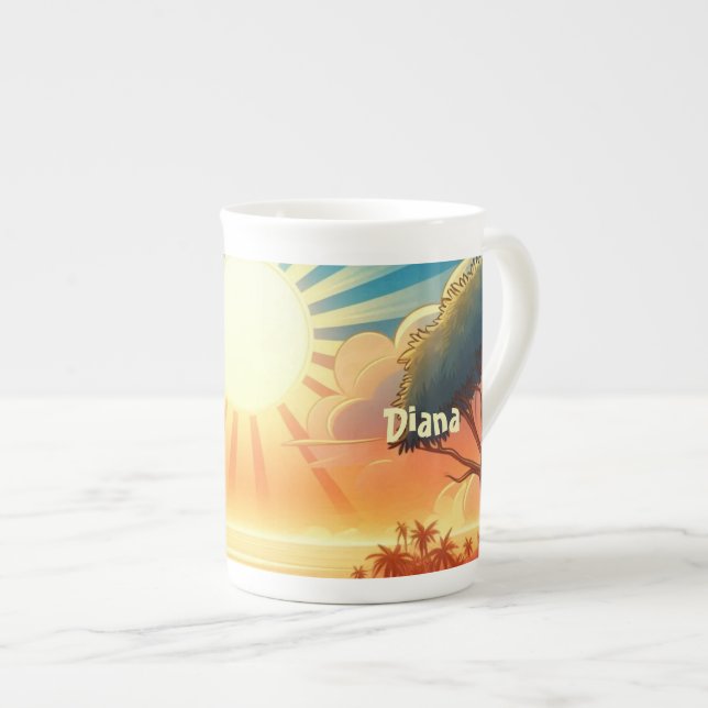 Tasse En Porcelaine Lever du soleil personnalisé joyeux  (Devant droit)