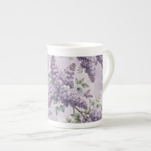 Tasse En Porcelaine Lilas Fleurs de lilas Vert sauge Lavande poudrée