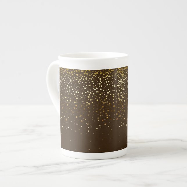 Tasse En Porcelaine L'os de la Chine Mug-Petite Golden Stars Brown (Devant gauche)