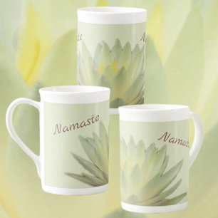 Tasse En Porcelaine Lotus Floral Botanique Namaste Pastel Jaune Vert