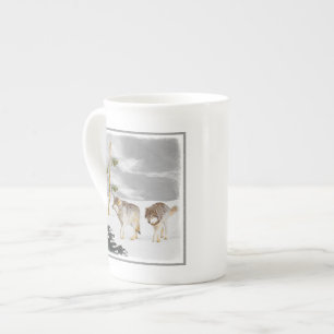 Tasse En Porcelaine Loups en peinture sur neige - Art original de la f