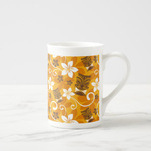 TASSE EN PORCELAINE LUAU TIKI MOTIF (ORANGE)