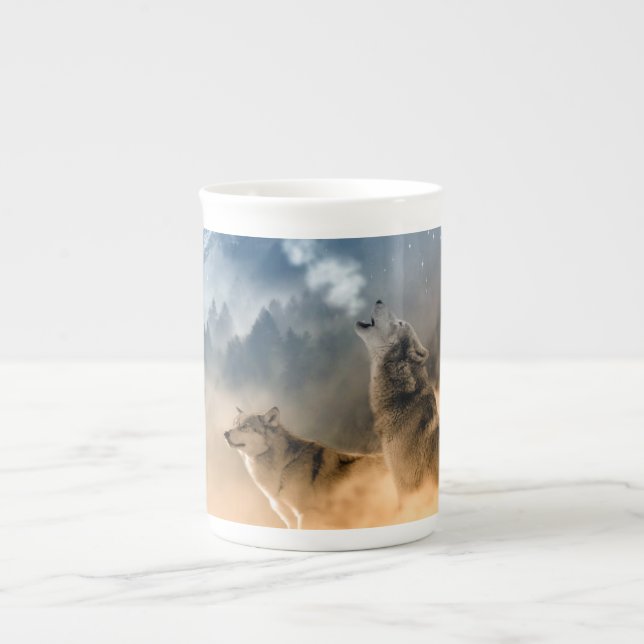 Tasse En Porcelaine Magnifique Stars Foggy Night Wolfs Howl (Devant)