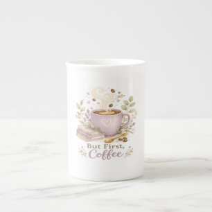 Tasse En Porcelaine Mais d'abord, café Aquarelle lavande cosy