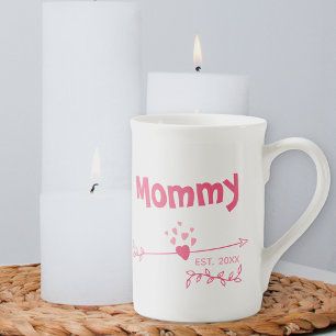 Tasse En Porcelaine Maman Est 20xx - Cœurs et Flèches en Rose Deux Ton