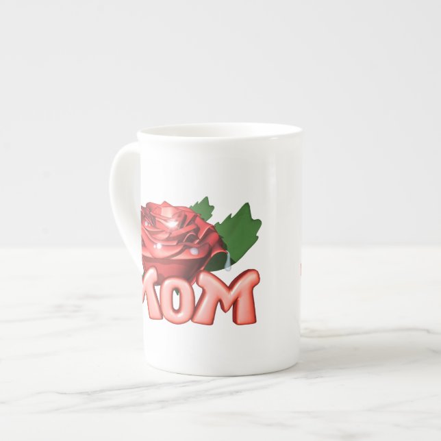 Tasse En Porcelaine Maman & Rose rouge avec Dewdrops (Devant gauche)