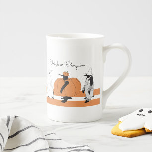 Tasse En Porcelaine Manchot Citrouille Personnalisé Drôle Halloween