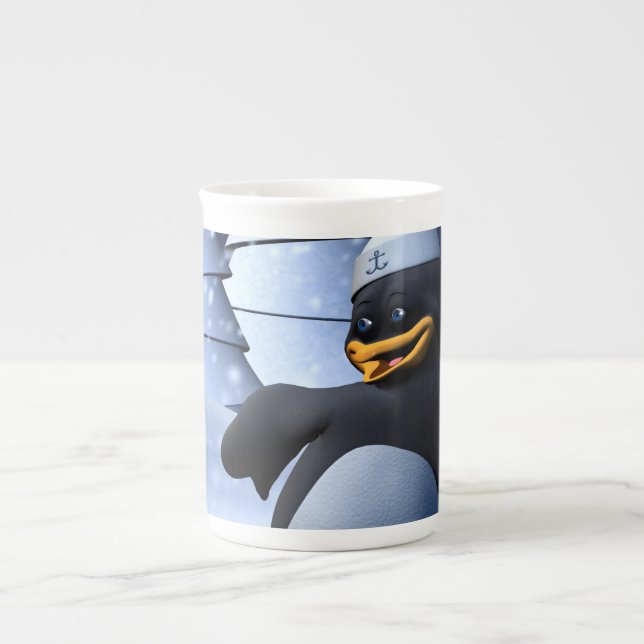 Tasse En Porcelaine Manchot Marin Drôle qui Danse (Devant)