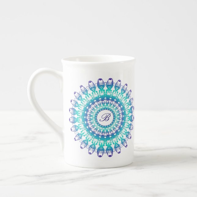 Tasse En Porcelaine Mandala ethnique de téléphone. monogramme (Gauche)