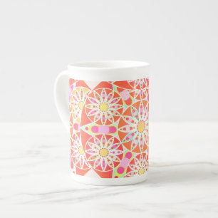 Tasse En Porcelaine Mandala motif, corail rouge, rose, or