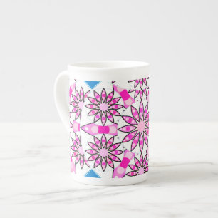 Tasse En Porcelaine Mandala motif, rose chaud, noir et blanc