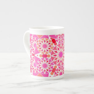Tasse En Porcelaine Mandala motif, tons rose et corail