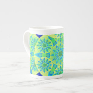 Tasse En Porcelaine Mandala motif, turquoise, bleu, vert citron