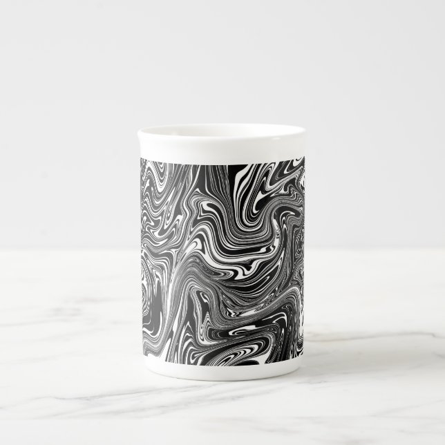 Tasse En Porcelaine Marbre Abstrait noir et blanc liquide (Devant)
