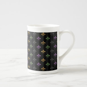 Tasse En Porcelaine Mardi Gras Coloré Fleur De Lis Sombre Vertical