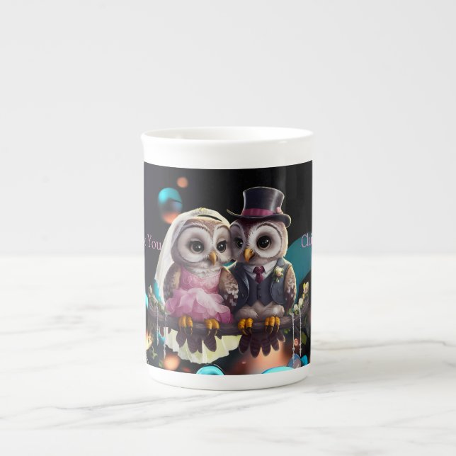 Tasse En Porcelaine Mariage de hibou personnalisé (Devant)