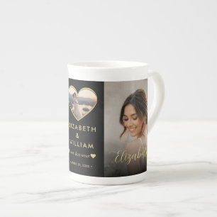 Tasse En Porcelaine Mariage personnalisé pois dorés et noirs
