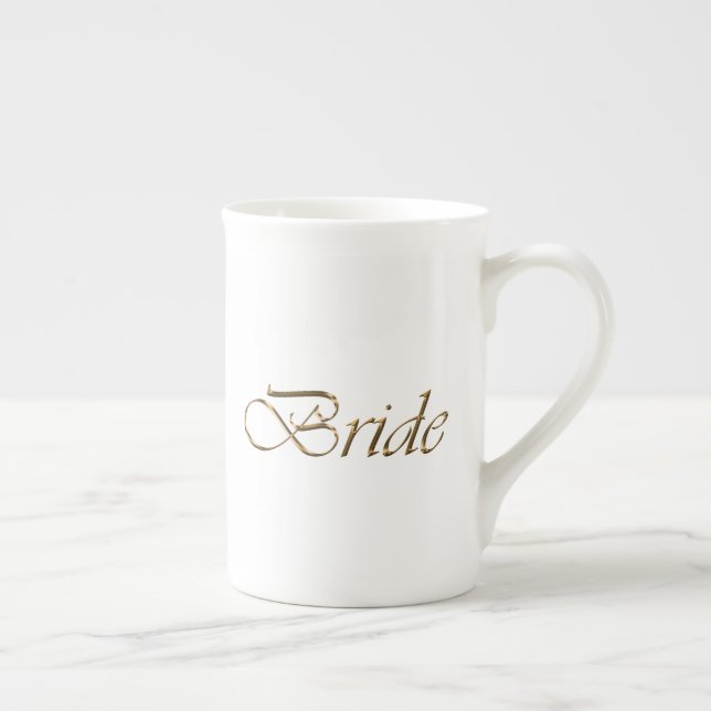 Tasse En Porcelaine Mariée, écriture dorée élégante chic blanc (Droite)
