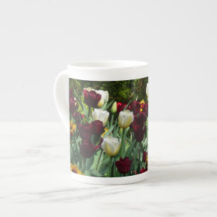 Tasse En Porcelaine Maroon et Tulipes Jaunes Florales colorées