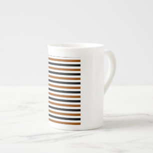 Tasse En Porcelaine Marron Noir et blanc motif rayures