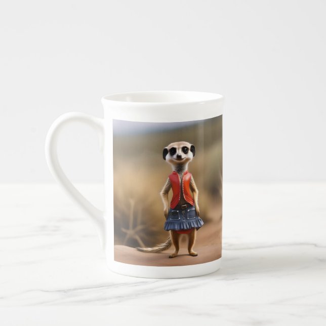 Tasse En Porcelaine Meerkat Adolescent En Jupe Et Veste, (Gauche)