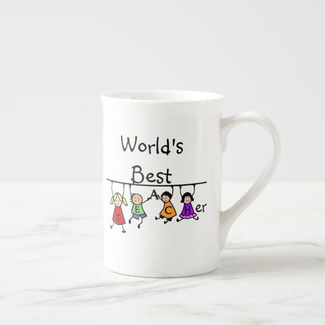 Tasse En Porcelaine Meilleur Enseignant au monde avec Café Cartoon pou (Droite)
