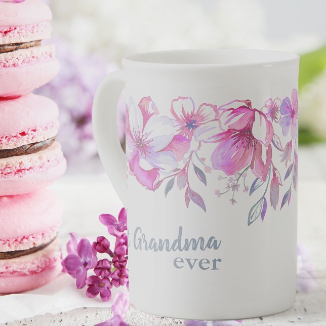 Tasse En Porcelaine Meilleur Grand-Mère jamais vu - Fleurs Aquarelles  (Créateur téléchargé)