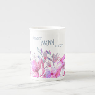 Tasse En Porcelaine Meilleure Mémé Jamais Fleurs Roses et Violettes