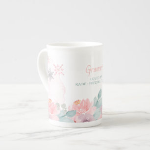 Tasse En Porcelaine Mémé Hiver Merveilleux Flocons et Floral
