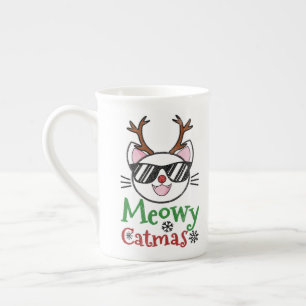 Tasse En Porcelaine Meowa Catmas Noël Kitty Chat Rouge Nez Reindeer