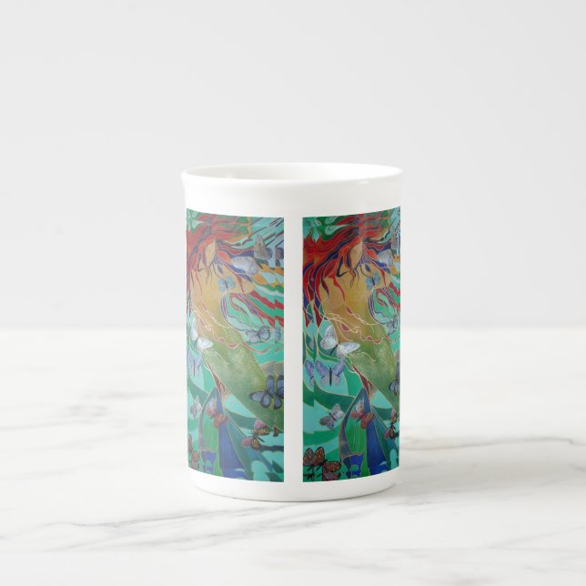 Tasse En Porcelaine Mermaid Nage avec Papillons Imaginaire Art (Devant)