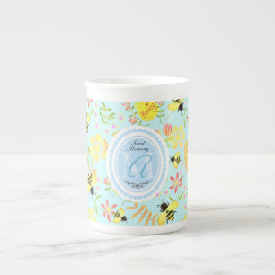 Tasse En Porcelaine Miel Bee Pastel Bleu