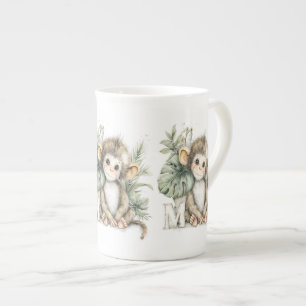 Tasse En Porcelaine Mignon alphabet singe bébé animal aquarelle