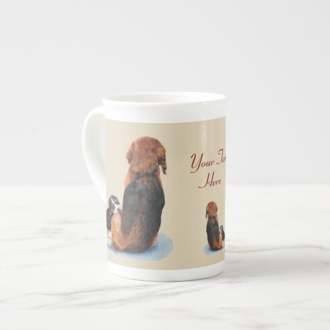 Tasse En Porcelaine mignon chiot beagle bouddling maman chien avec slo (Devant gauche)
