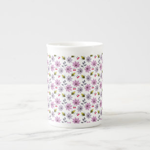 Tasse En Porcelaine Mignon motif floral d'abeille esthétique Cottageco