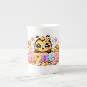 Tasse En Porcelaine Mignon Nom d'Abeille Miel Kawaii Rose Pastel Brill