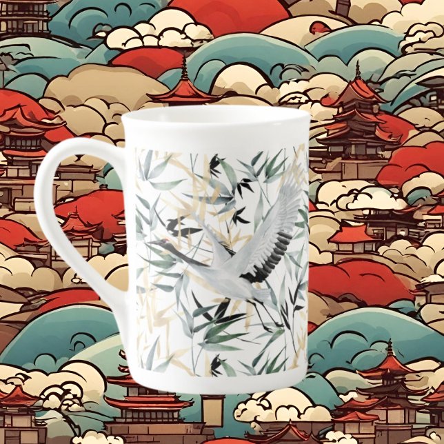 Tasse En Porcelaine mignon oiseau japonais feuilles (Créateur téléchargé)