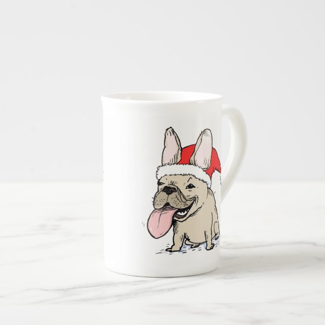 Tasse En Porcelaine Mignonne French Bulldog Père Noël | Noël Fête du c (Devant droit)