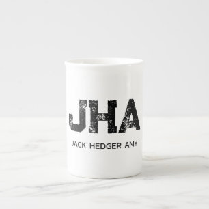 TASSE EN PORCELAINE MINIMALISTE NOIR MONOGRAMME À TROIS LETTRES NOM BL