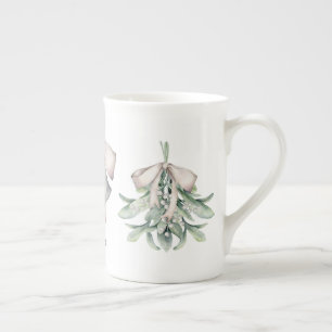 Tasse En Porcelaine Mistletoe et Clochettes d'Argent de Noël