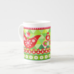 Tasse En Porcelaine Mod Scandi Vacances Oiseaux d'Oiseau Chine Spécial