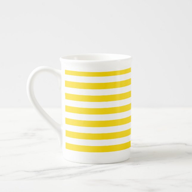 Tasse En Porcelaine Modèle blanc jaune rayé personnalisé moderne (Gauche)