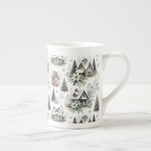 Tasse En Porcelaine Modèle de chute de neige de cottage d'hiver