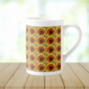Tasse En Porcelaine Modèle floral de tournesol jaune et bronze