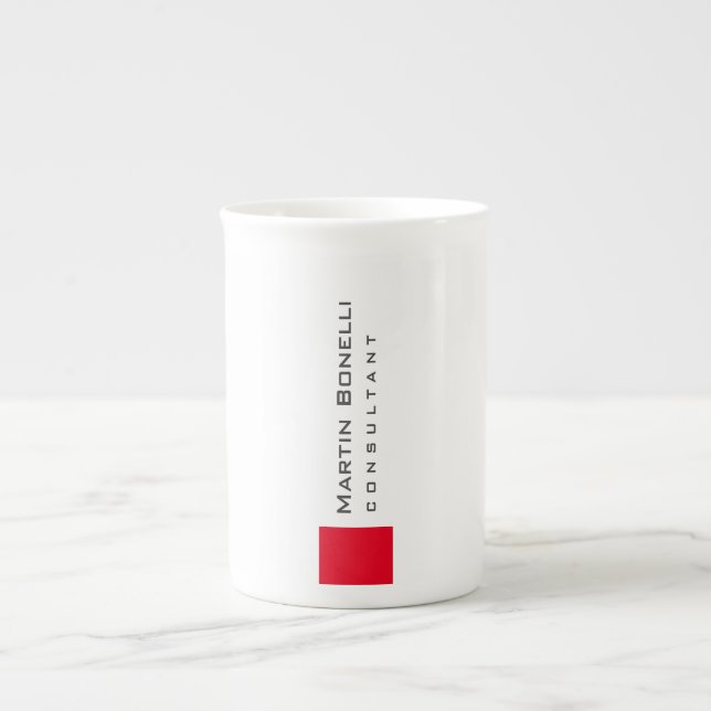 Tasse En Porcelaine Moderne Blanc Rouge Simple Consultant (Devant)