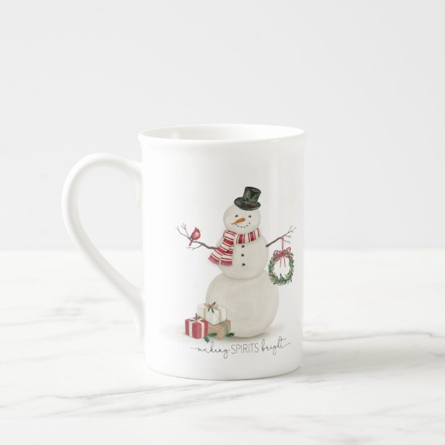 Tasse En Porcelaine Moderne vintage Holiday snowman (Gauche)