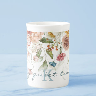 Tasse En Porcelaine Mon Temps Tranquille, Aquarelle Monogram Floral 10