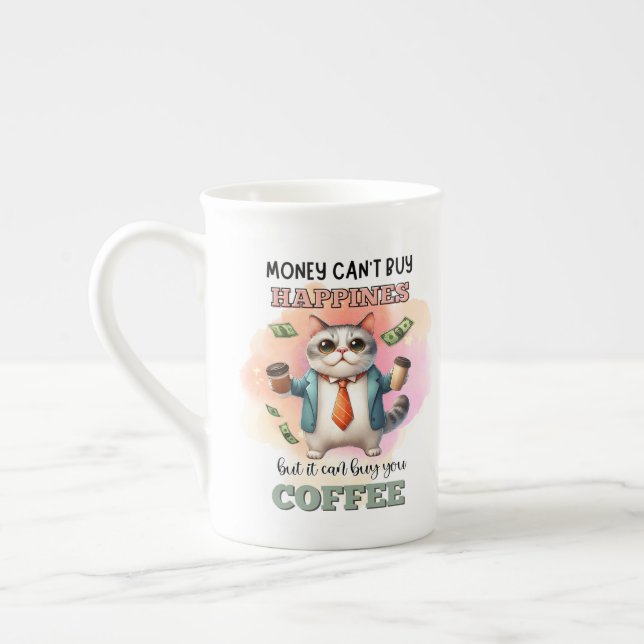 Tasse En Porcelaine Money Can't Buy Happiness Funny Cat Lover Gift  (Gauche)